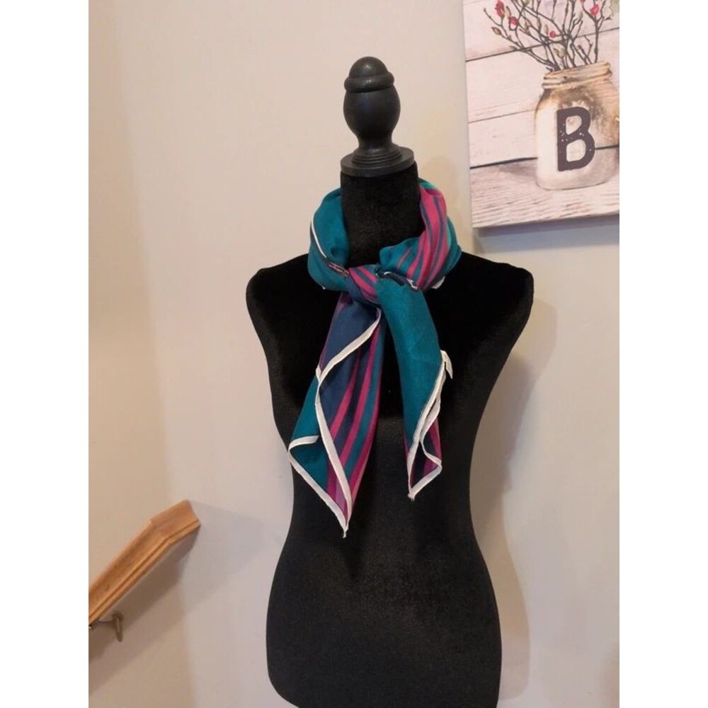 Vintage Valentina Fiore Striped Golf-Themed Square Scarf